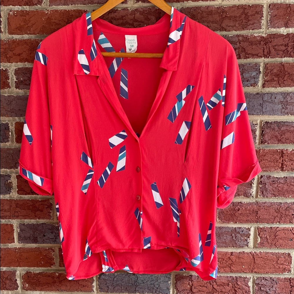 Vintage Finnish Red Silky Button down blouse